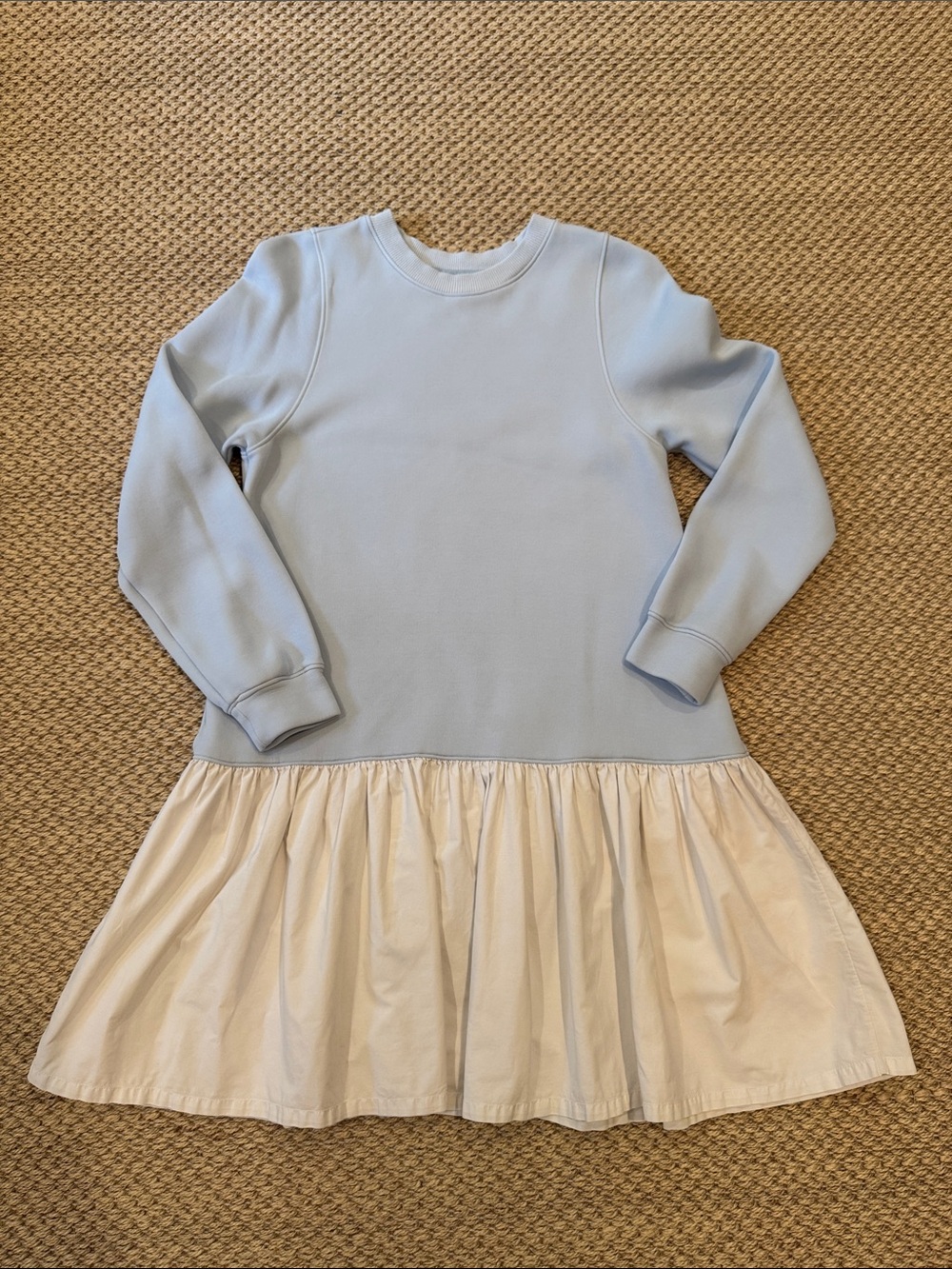 Addison BayLight Blue and Cream Ruffle Hem Dress